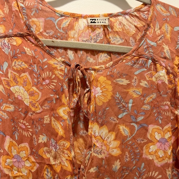 Billabong Hearts Desire Floral Print Long Sleeve Babydoll Minidress - Picture 2 of 4